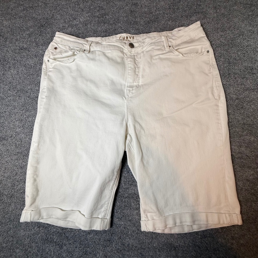 Curve Appeal Womens White Bermuda Shorts Plus Size 20W Stretch Twill Cuffed Hem